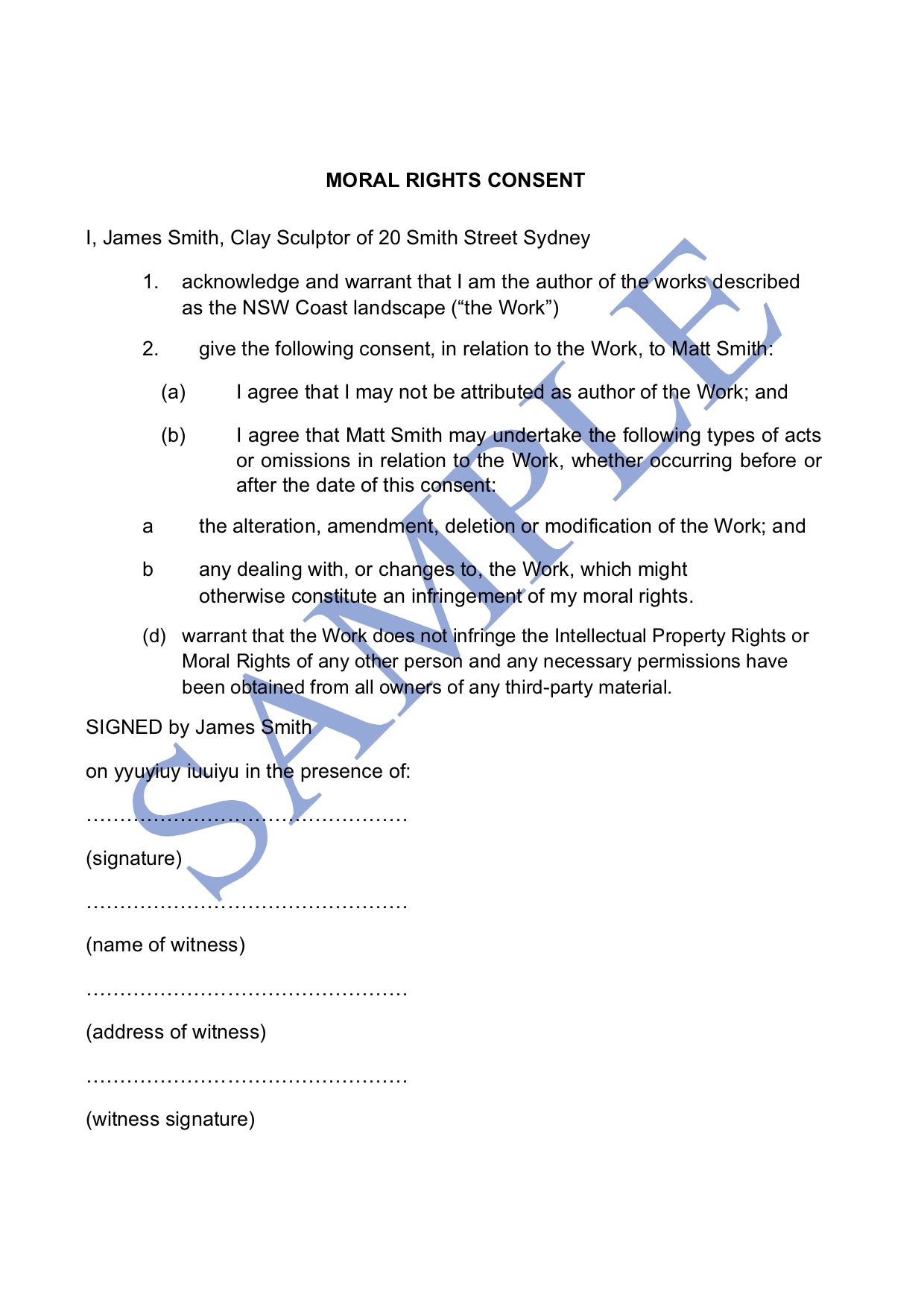 Moral Rights Consent
